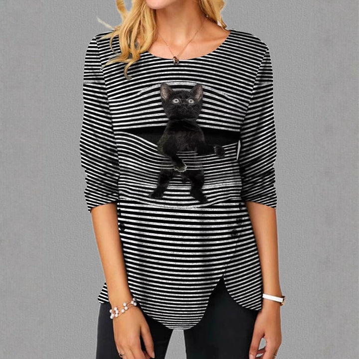 Damen T-Shirt Katzenmotive Relaxed Fit - IdealeKleiden