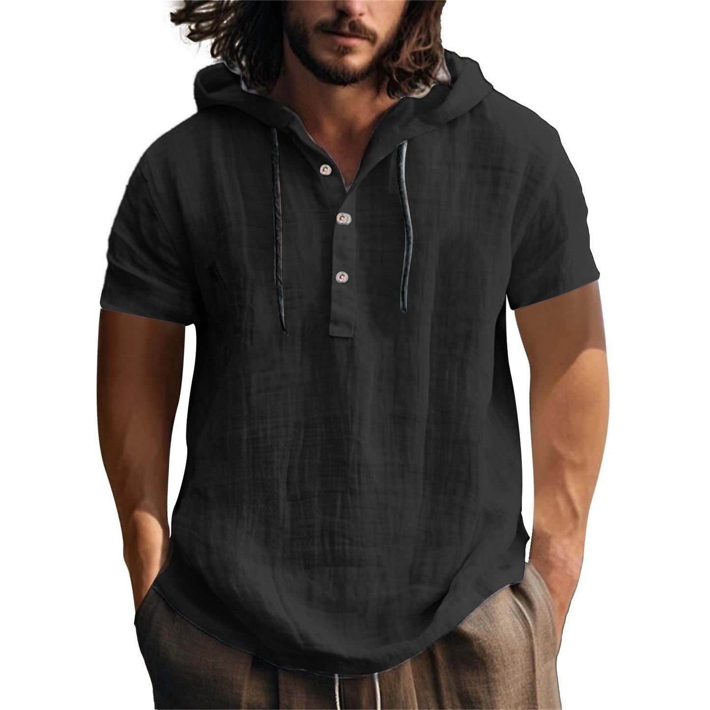 Men's Short Sleeve Hoodie Casual Relaxed