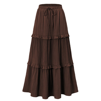 Women's Long Skirt with Ruffles and Elastic Waistband Elegant