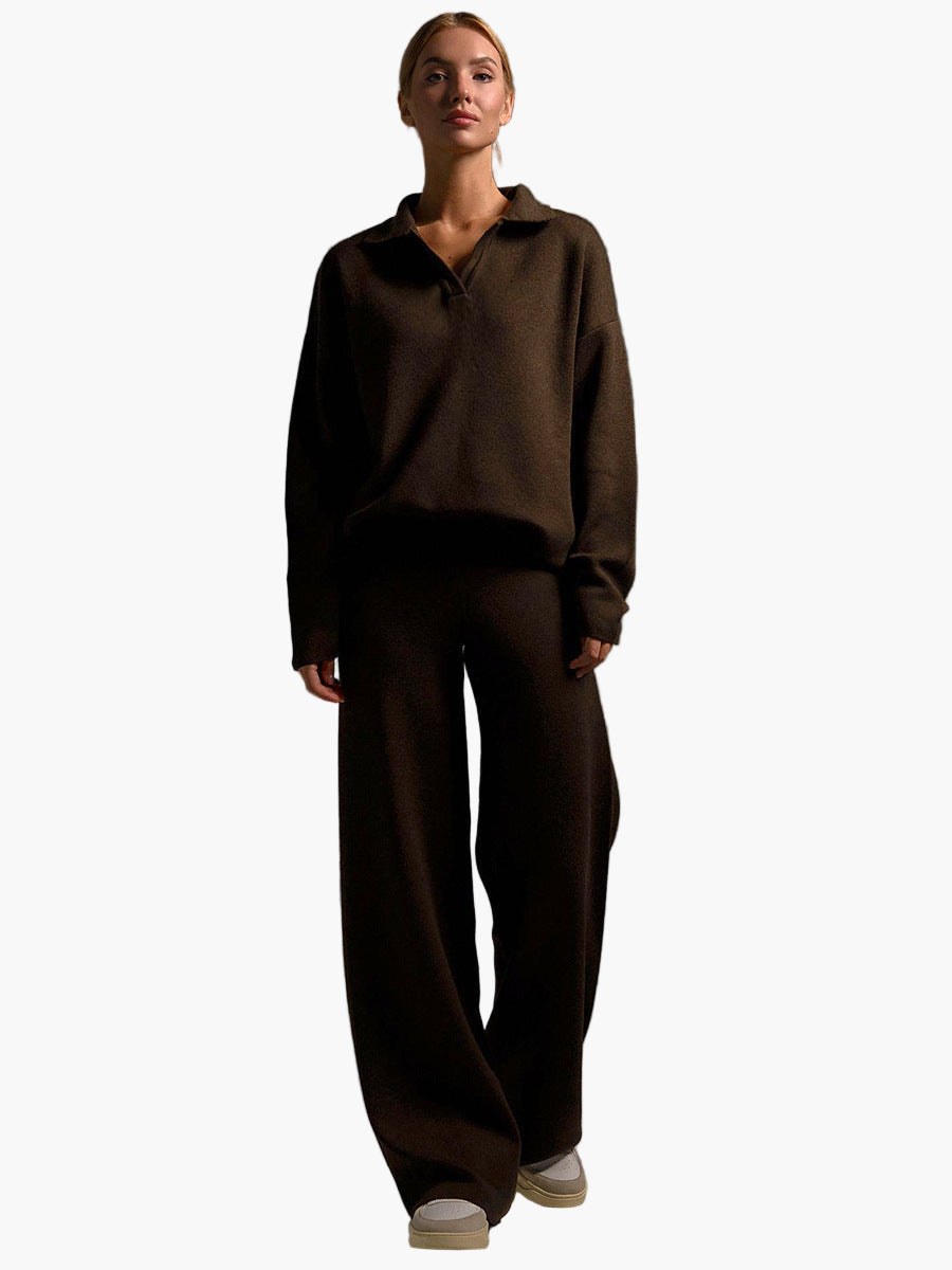 Comfortable Loungewear Set - Oversized Collared Sweatshirt and Jogger Pants