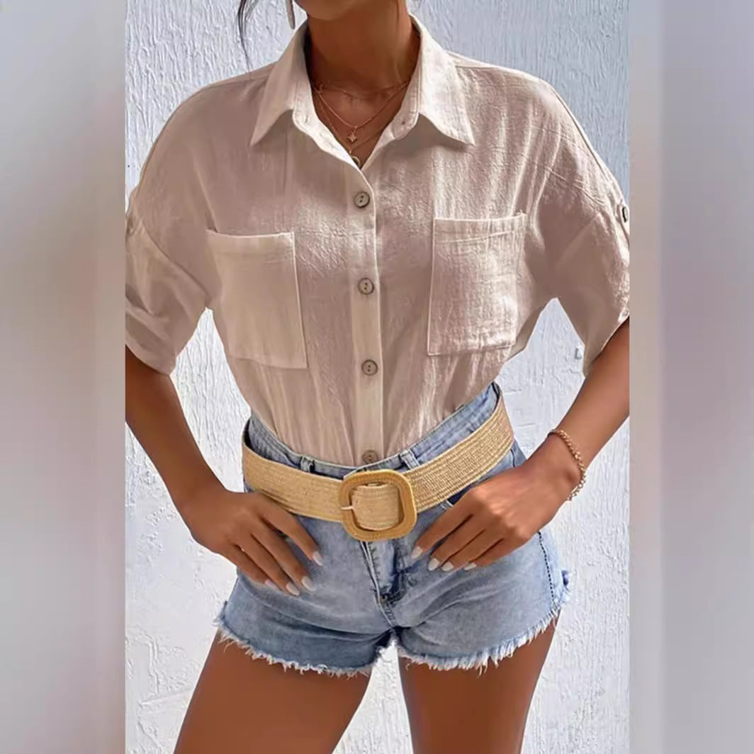 Damen Leinenbluse Sommerleicht Elegantes Design - IdealeKleiden