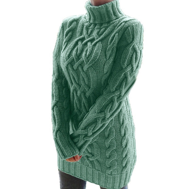 Kabelstrick Rollkragenpullover Lässig Lang - IdealeKleiden