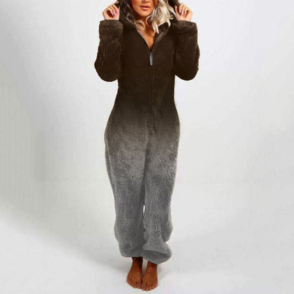 Women's Gradient Fleece Jumpsuit with Hood Trendy