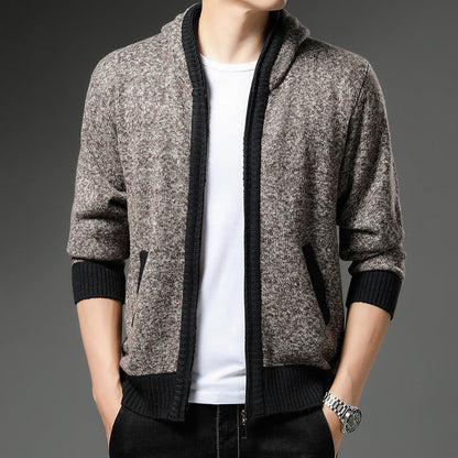Men's Knitted Cardigan Modern Hood Black White