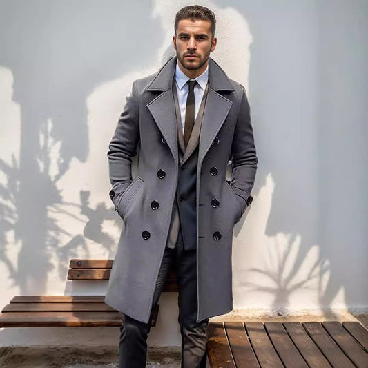Herren Wollmantel Klassisch Elegant Doppelreihig - IdealeKleiden