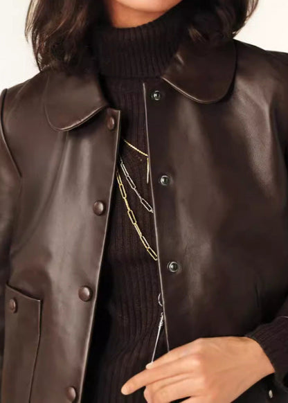 Women's Short Leather Jacket Stylish Buckle