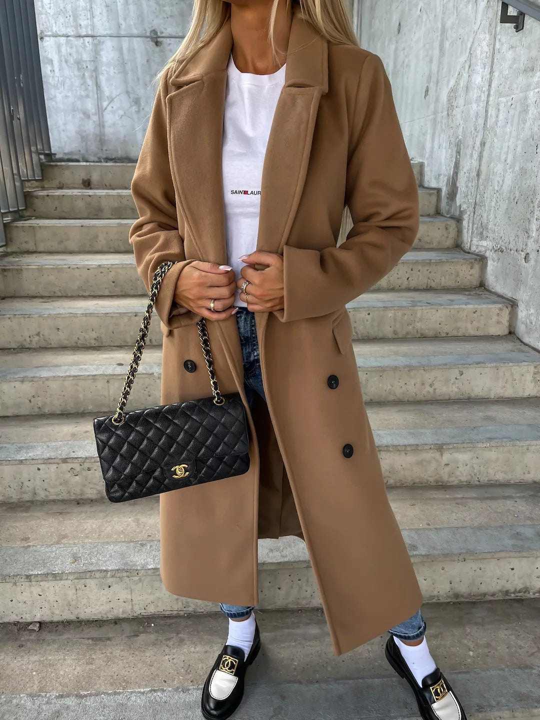 Tailored Wool Coat Elegant Belted Cut Full Length