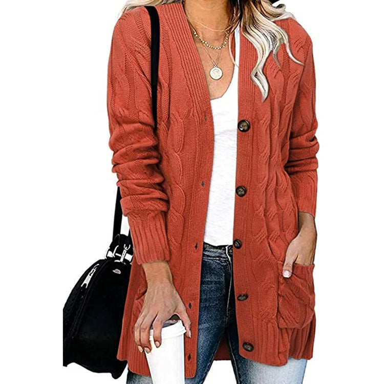 Women's Chunky Knit Cardigan with Buttons and Pockets