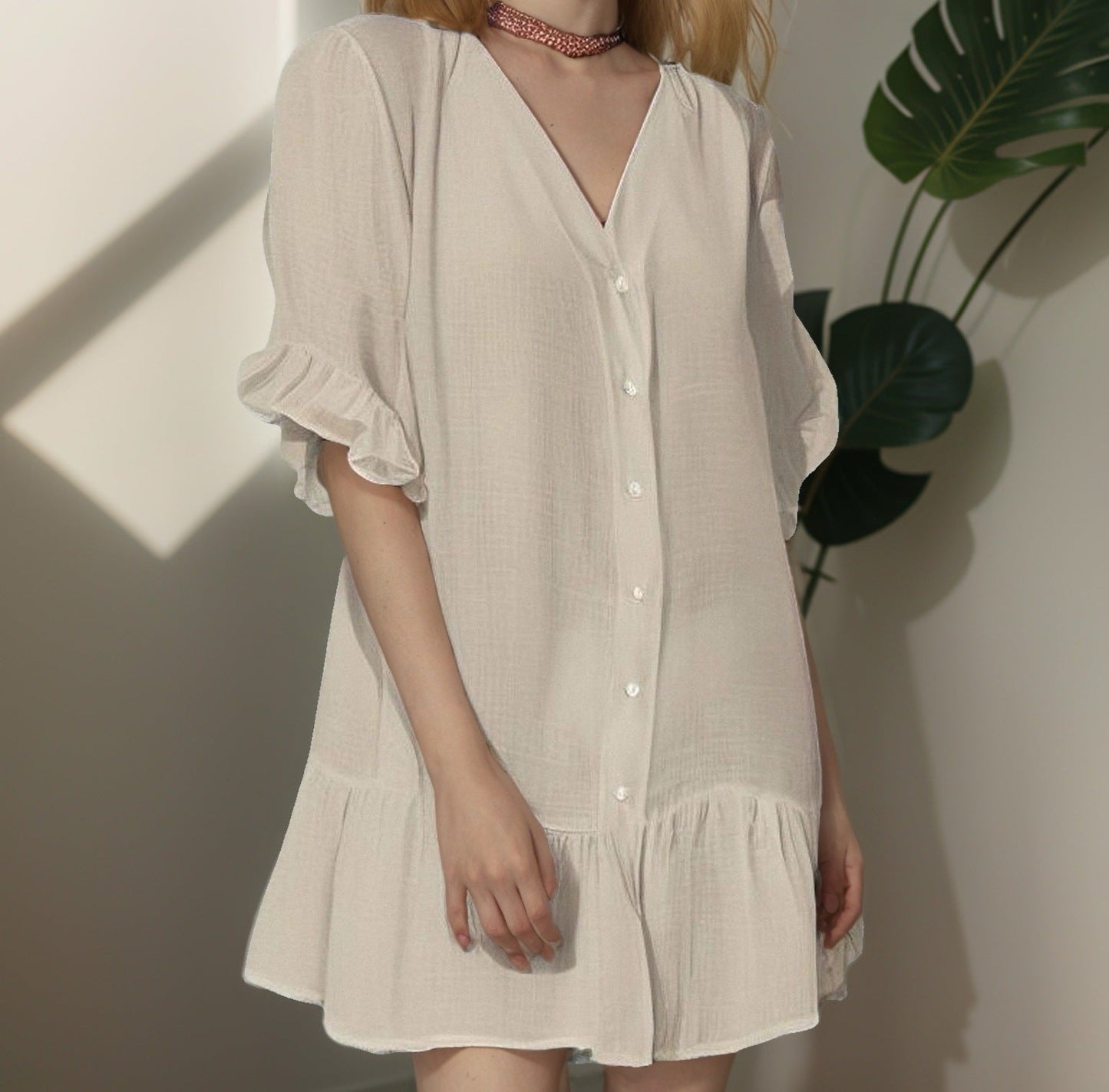 Women's top dress with puff sleeves and ruffled hem
