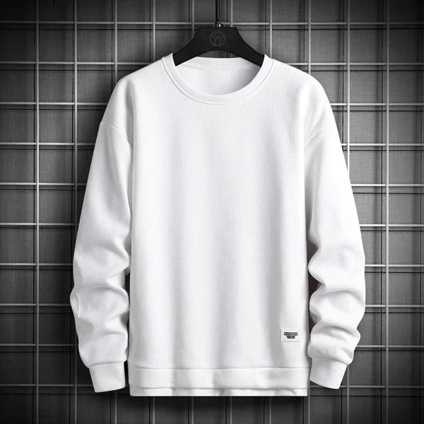 Waffle Knit Round Neck Soft Sweater