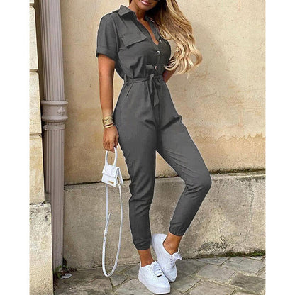Damen Jumpsuit Elegant Tailliert Knopfleiste