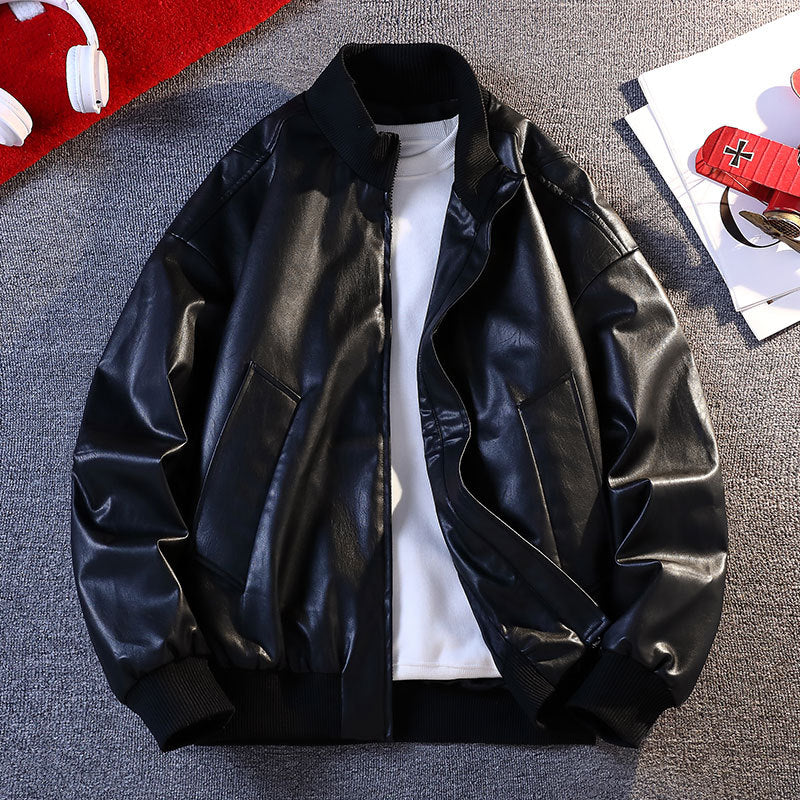 Men's Leather Bomber Jacket Modern Elastic Practical