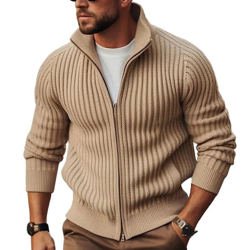 Herren Strickjacke Modern Rippdesign Reißverschluss - IdealeKleiden