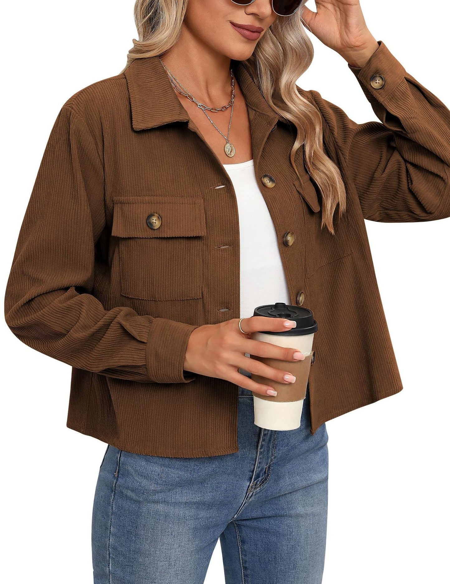 Women's Corduroy Jacket Modern Two-Pocket Design