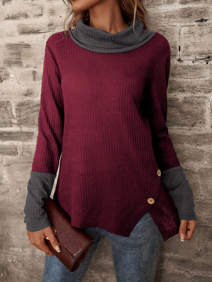 Damen Langarmshirt Großzügig Kragen Strukturiertes Design