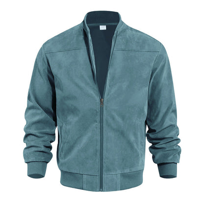 Men's Leather Jacket Sporty Bomber Style Elastic