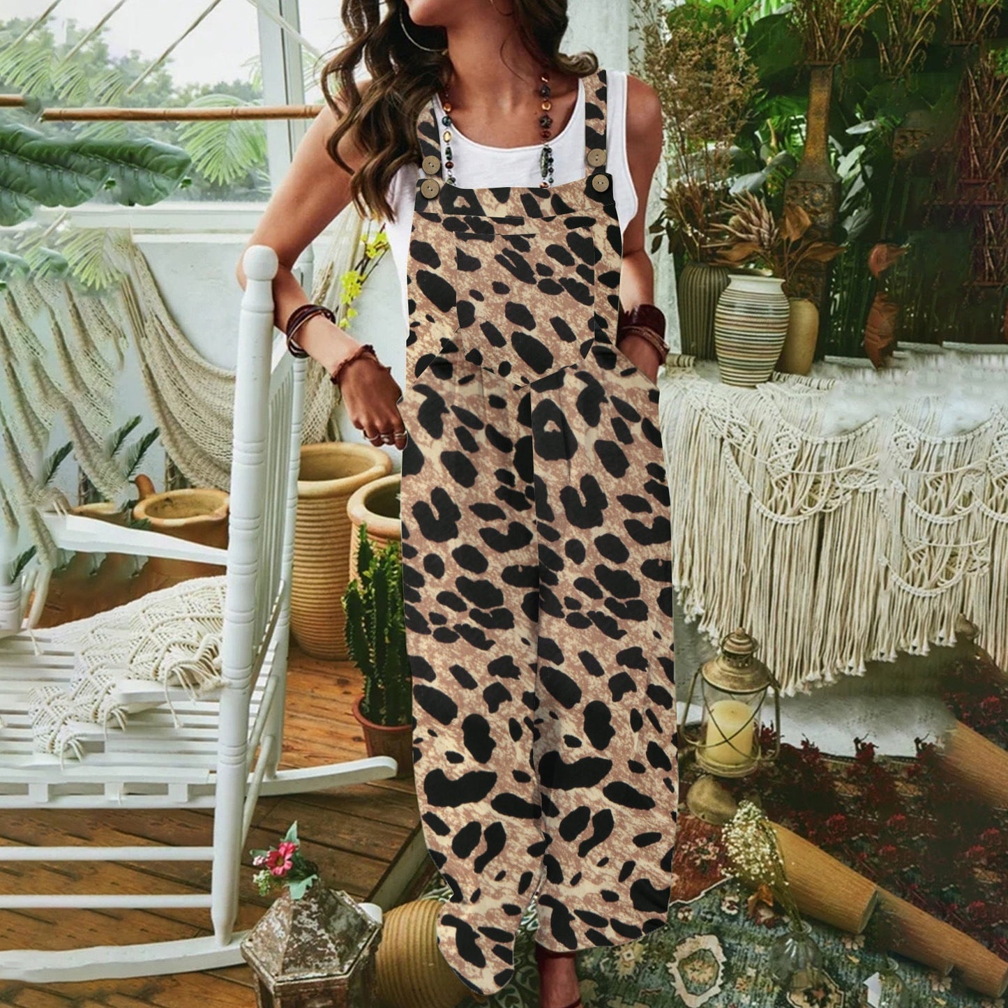 Damen Jumpsuit Tierprint Praktisch Und Stilvoll - IdealeKleiden