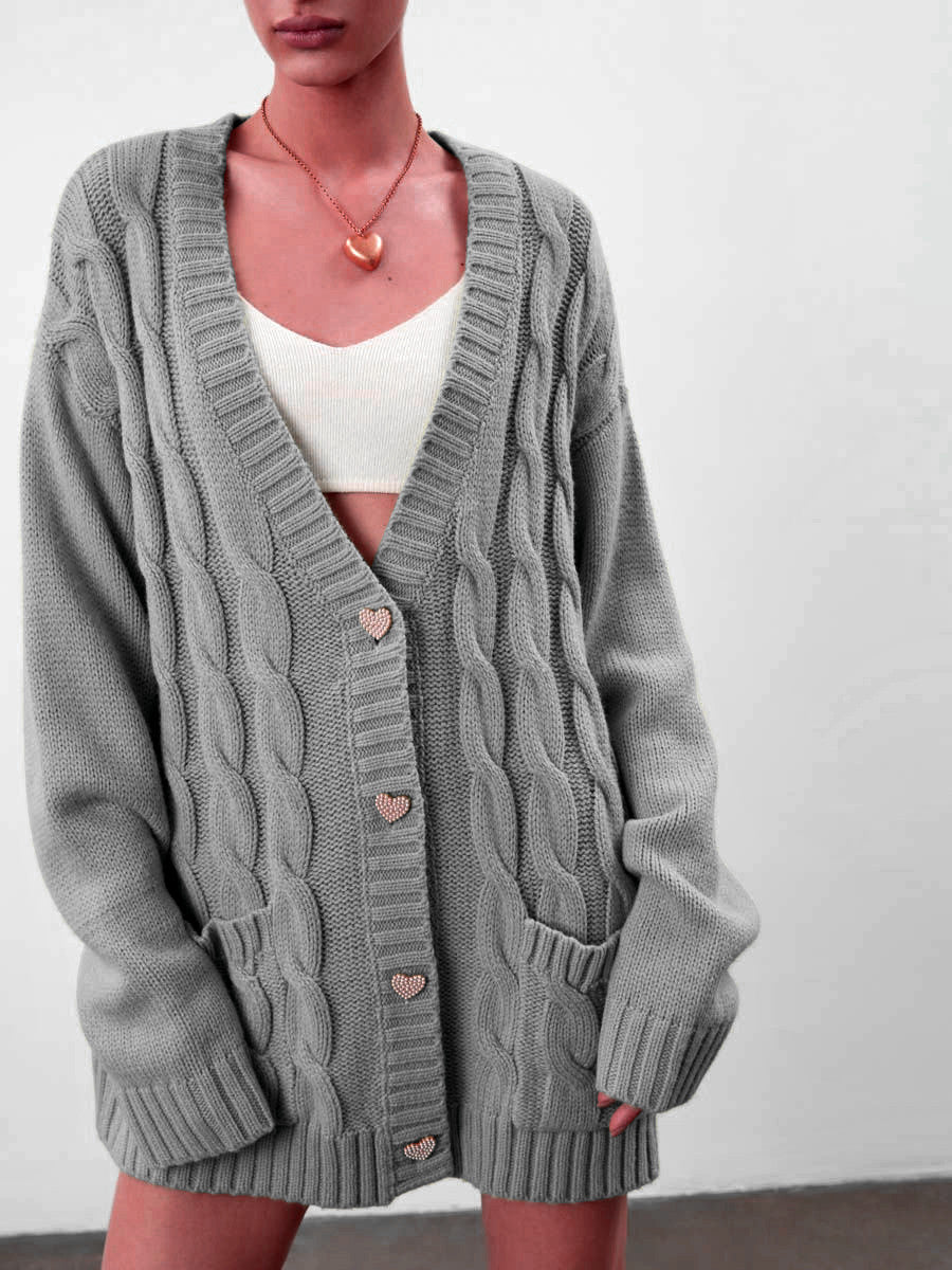 Large Cardigan Oversize Heart Buttons