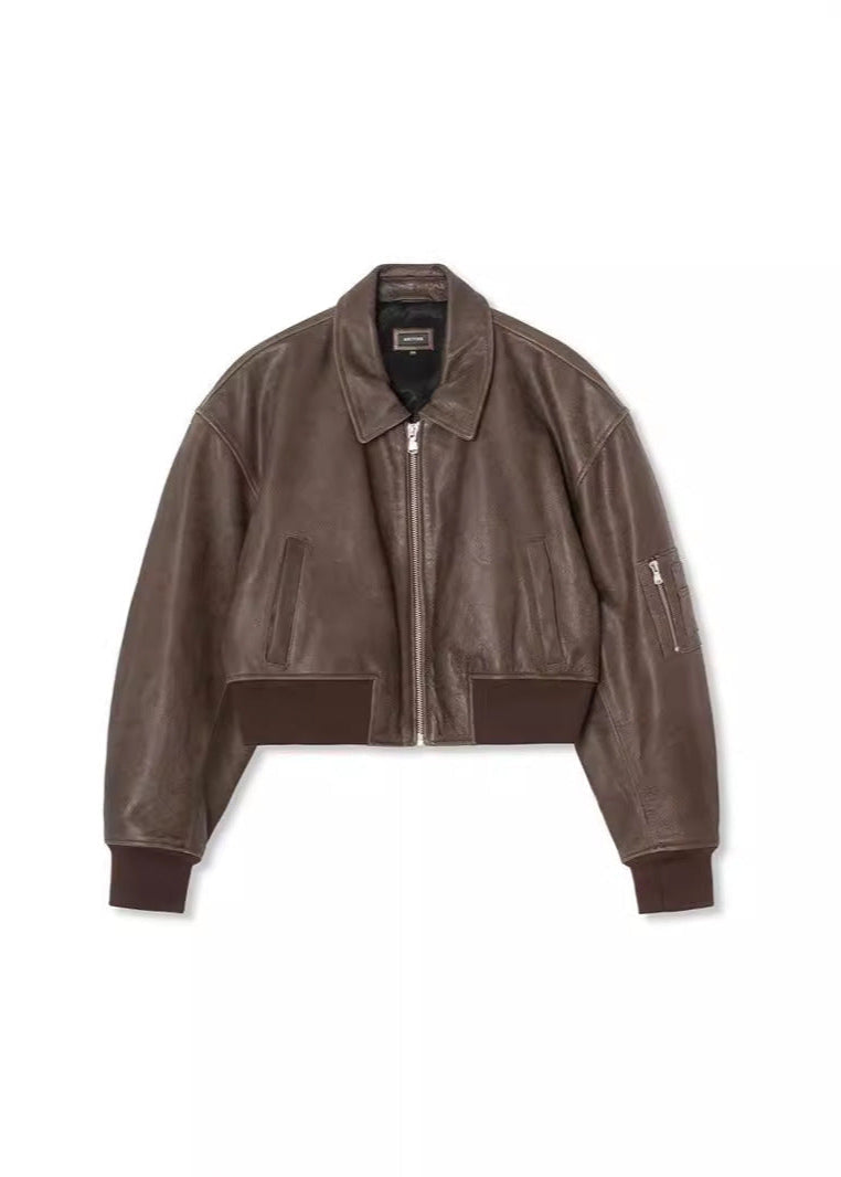 Elegant Leather Bomber Jacket for Women