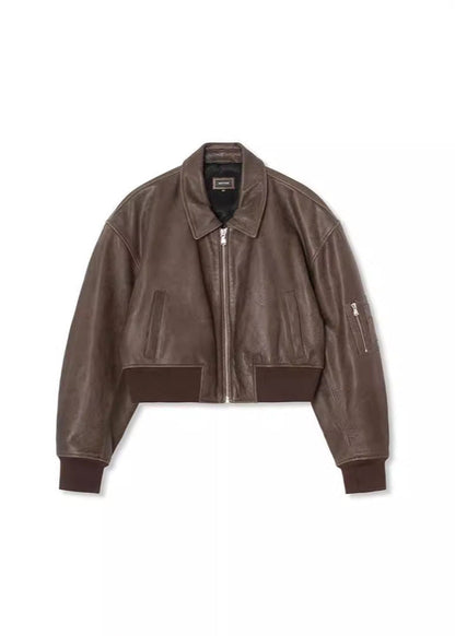Elegant Leather Bomber Jacket for Women