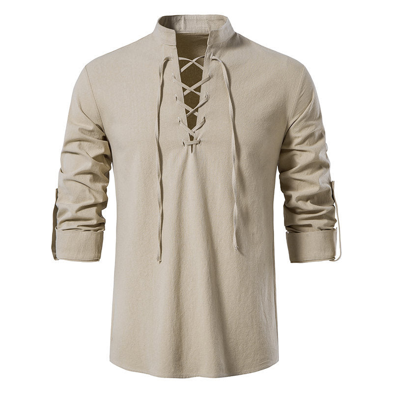 Herren Langarmshirt Lässig Schnüren