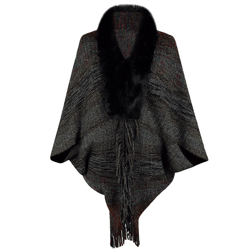 Women's Poncho Elegant Faux Fur Collar Women's Coat