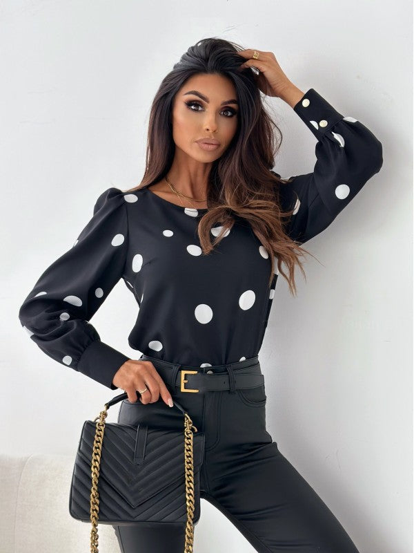 Women's Blouse Elegant Design with Ruffle and Polka Dot Pattern