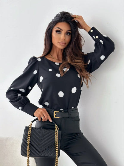 Women's Blouse Elegant Design with Ruffle and Polka Dot Pattern