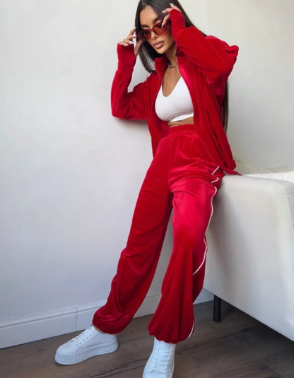 Damen Velour-Lounge-Set Sportlich Streifen Design