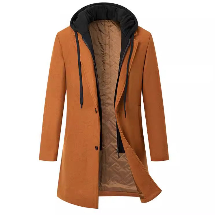 Herren Mantel Elegant Übergangsjacke Abnehmbare Kapuze - IdealeKleiden