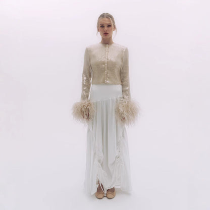 Elegante Damenbluse mit Federn Chic Design - IdealeKleiden