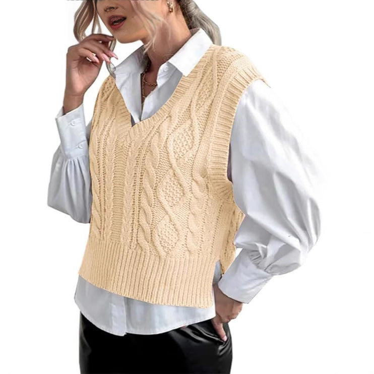 Women's Knitted Vest V-Neck Cable Knit Elegant Design
