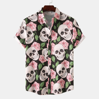 Men's T-Shirt Skull Flowers Trendy Summer