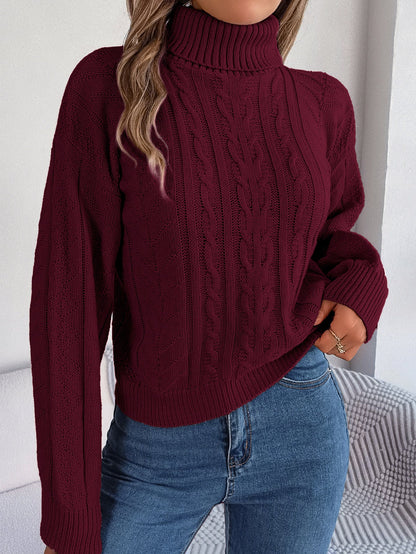 Women's Knitted Jumper Stand-up Collar Cable Pattern