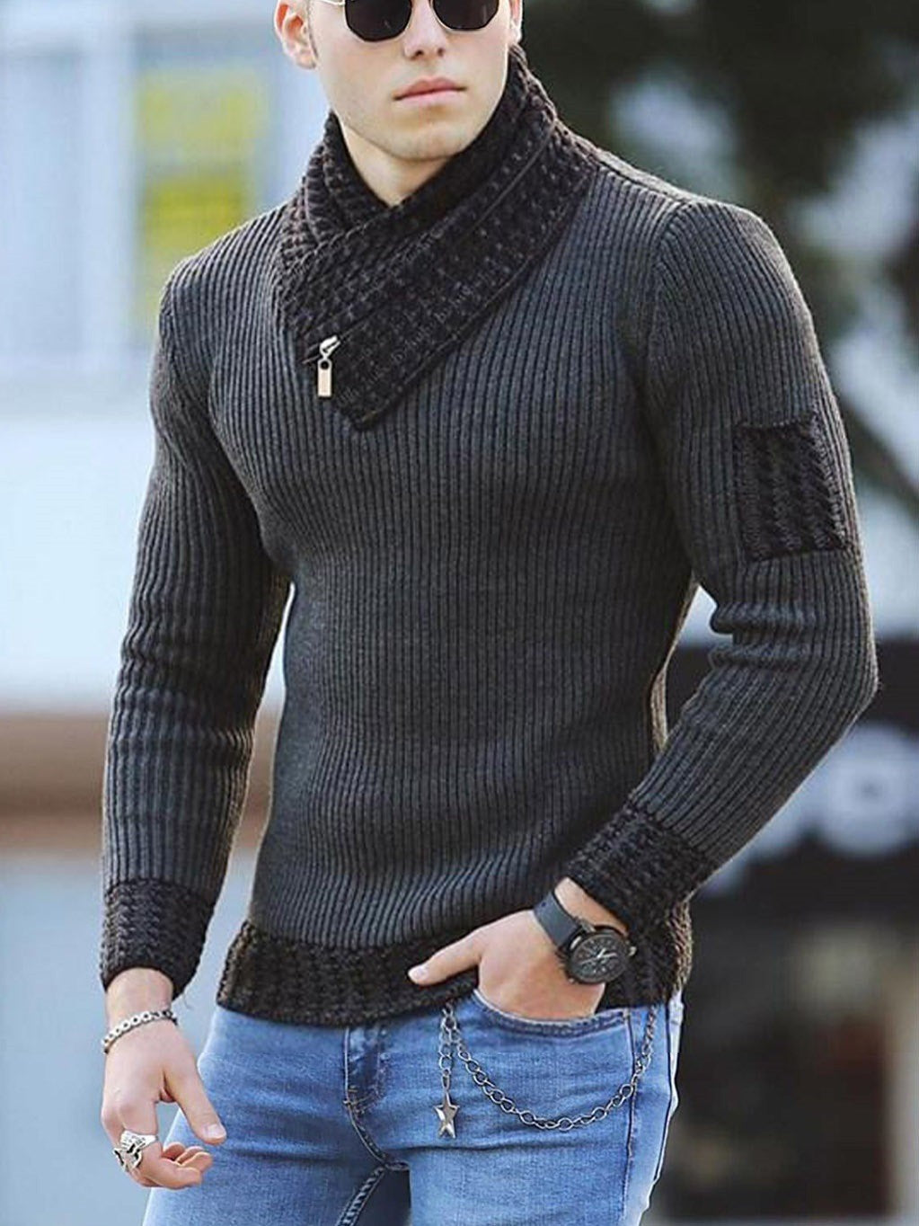 Men's Asymmetric Textured Sweater