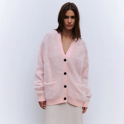 Women's Soft Mohair Cardigan Button Fastening Elegant