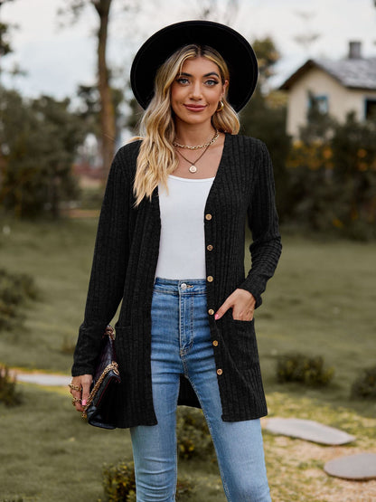 Women's Cardigan Cuddly Soft With Pockets Ribbed Pattern