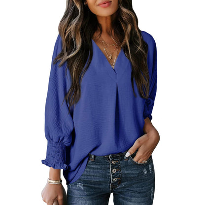 Women's Blouse V-Neck Ruffle Details Elegant