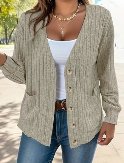 Classic Cardigan Comfortable Ribbed With Buttons