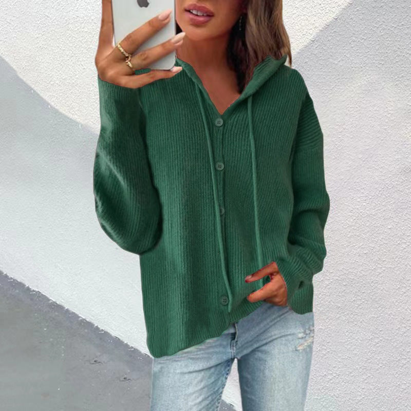 Women's Cardigan Hood Button Placket Elegant Outerwear