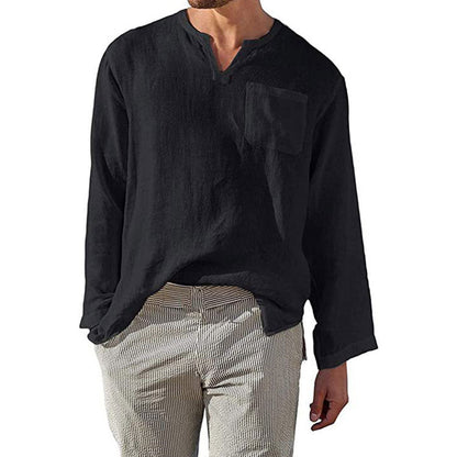 Men's Linen Long Sleeve Shirt Elegant Chest Pocket