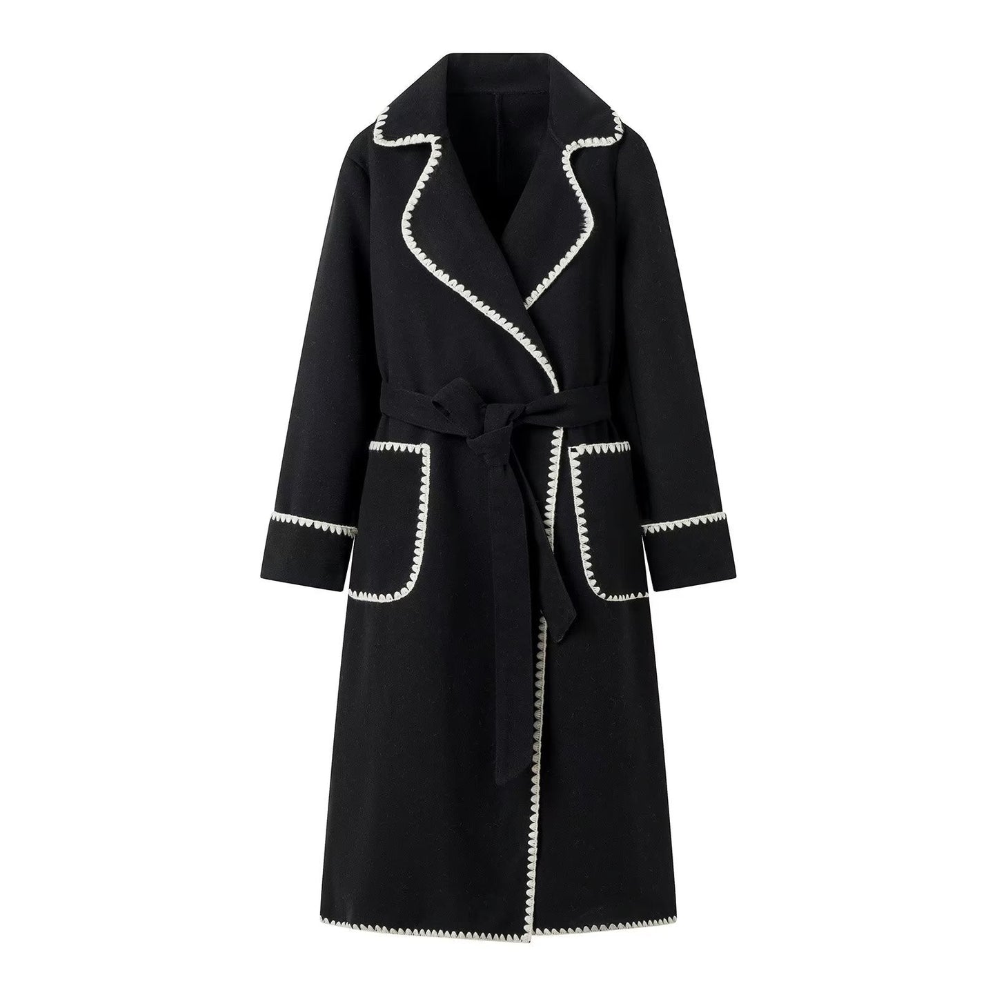 Women's Transitional Jacket Elegant Belt Luxury Pockets
