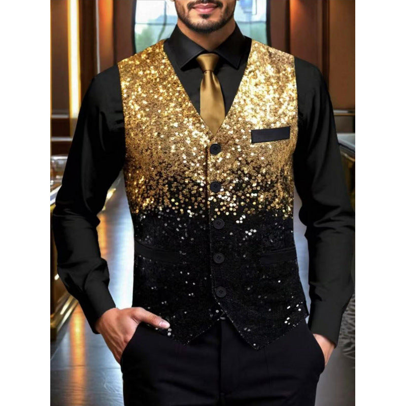 Men's Glitter Waistcoat Festive Shimmering