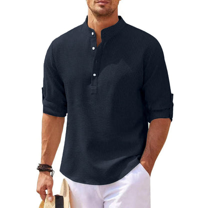 Herren Hemd Relaxed Fit Stehkragen Rippoptik