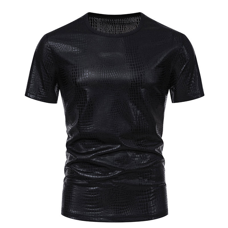 Men's Pullover Snake Leather Look Elegant Short Sleeve