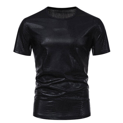 Men's Pullover Snake Leather Look Elegant Short Sleeve