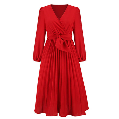 Women's Wrap Dress Elegant Pleated Skirt Lace-up