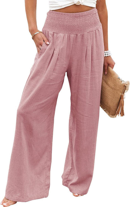 Damen Leinenhose Bequem Weit Geschnitten Sommerhosentyp