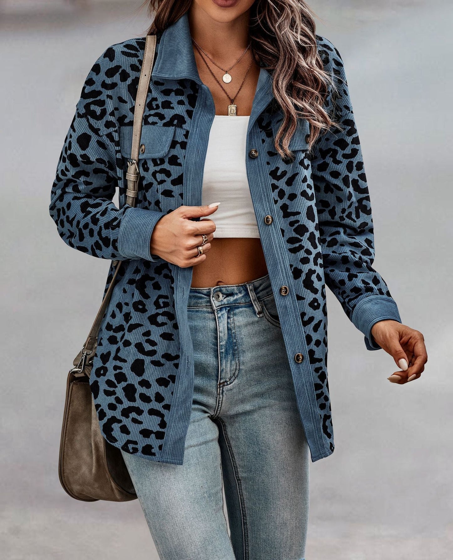 Women's Leopard Print Shirt Jacket Trendy Style