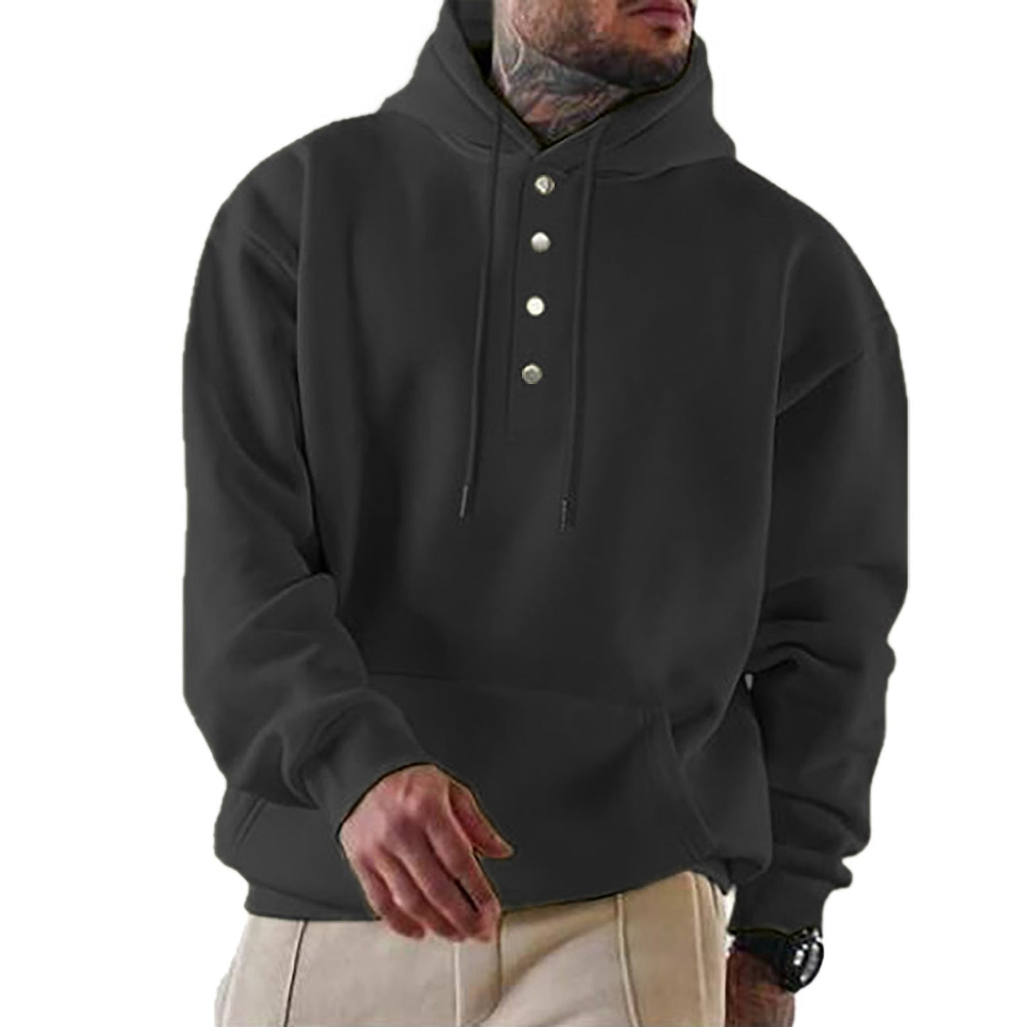 Men's Hoodie Hood Trendy Button Closure Practical
